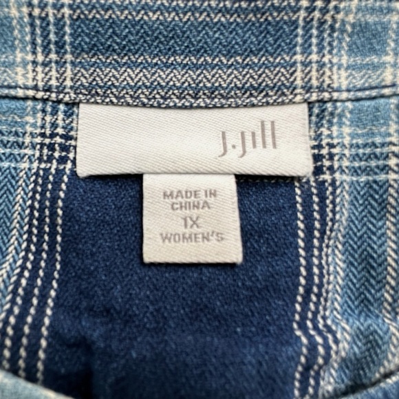 J JILL | NWOT LONG SLEEVE COTTON PLAID TOP BUTTON BACK NAVY BLUE WHITE SIZE: 1X - Picture 14 of 15